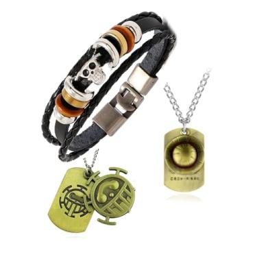 Imagem de HJYZY Anime Cosplay Rufffy Fantasia Joias Acessório Trafalgar Law Colares Chapéu Pirata Palha Pulseira Caveira Pirata 3 Peças