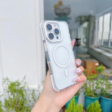 Imagem de Capa transparente de luxo com carregamento sem fio para iPhone 16, 15 Pro Max, 14 Plus, 13, 12 e 11 (para iPhone 16 Pro Max/Branca)