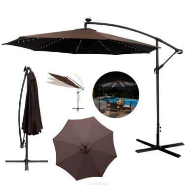 Imagem de Ombrelone Lateral Suspenso Jardim 3 metros com Led Alumínio Manivela Terracota Importway Iwobll-300