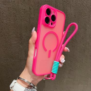 Imagem de Capa protetora magnética fosca translúcida para iPhone 16, 15, 14, 13, 12, 11 Pro Max Plus com carregamento sem fio, rosa com glitter, para iPhone 14