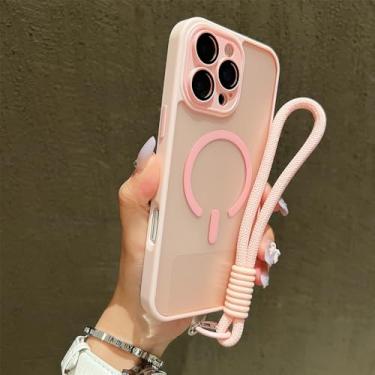 Imagem de Capa protetora magnética fosca translúcida para iPhone 16, 15, 14, 13, 12, 11 Pro Max Plus com carregamento sem fio, rosa, para iPhone 16 Pro