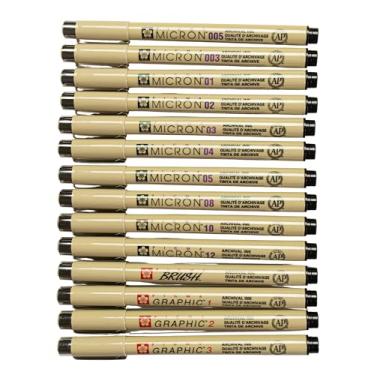 Imagem de Sakura Pigma Micron 14 Fineliners Pretos. 003,005,01,02,03,04,05,08,10,12,1 mm, 2 mm, 3 mm, pincel