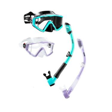 Imagem de Aegend Pacote com 2 equipamentos de mergulho para adultos, conjunto de snorkel seco, vista panorâmica, tecnologia anti-vazamento e anti-nevoeiro, alça ajustável para snorkeling, mergulho, natação com