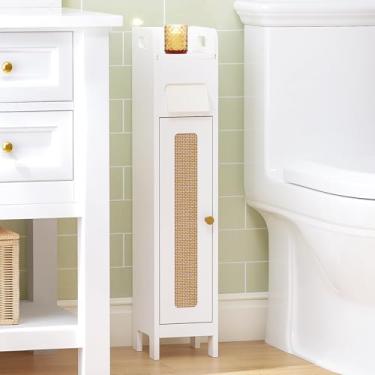 Imagem de Spirich Armário de armazenamento fino para banheiro, suporte de papel higiênico estreito com prateleiras, organizador de banheiro independente que economiza espaço para espaços pequenos