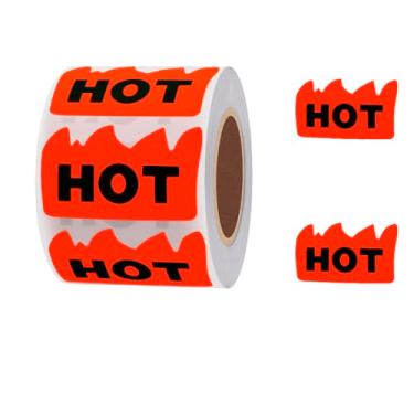 Imagem de CHOULULUED 600 adesivos Rave Hot 5 x 3,5 cm, adesivos fluorescentes em forma de chama vermelha quente marcando itens populares para restaurantes, supermercados, lojas, lojas (vermelho)