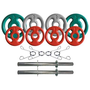 Imagem de Kit com Barras de Halteres e Anilhas Emborrachadas - 14 Kg-Unissex