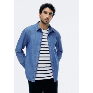 Imagem de Camisa Jeans Masculina Manga Longa Hering, M