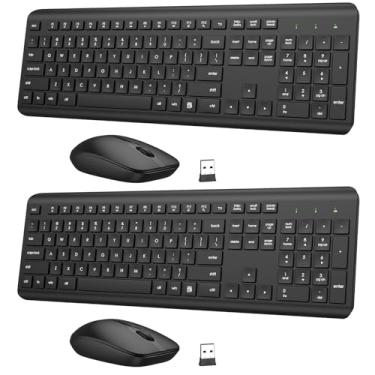 Imagem de Combo de teclado e mouse sem fio, teclado ergonômico silencioso de tamanho completo e mouse óptico, pacote com 2, preto