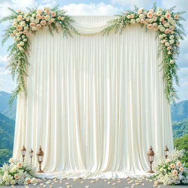 Imagem de Cortina de fundo branca creme de 40 x 3 m para festas de casamento, cortina de fundo de poliéster sem vincos para casamento, chá de bebê, festas de aniversário, decoração de palco, 1,2 x 3 m, 4