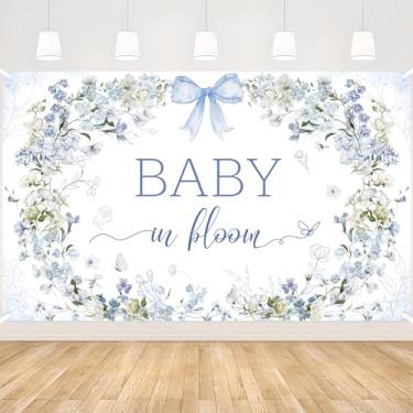 Imagem de MEHOFOND Baby in Bloom Pano de fundo para meninos, bebê em flor, azul, branco, aquarela, floral, flores silvestres, decoração de chá de bebê, decoração de chá de bebê, suprimentos de festa revelação