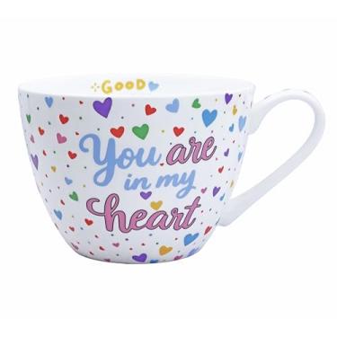 Imagem de Glen Mila Caneca de café de coração canecas de café em forma de coração caneca de café fofa de osso China presente de aniversário de dia dos namorados para mulheres mãe amigas, caneca de café de 500