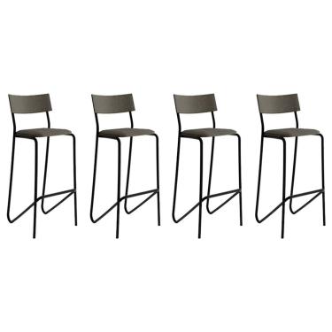 Imagem de Kit 4 Banquetas Sala Jantar Atlas 1747 4 Uni Preto/Linho Grafite/Courano Preto - Carraro