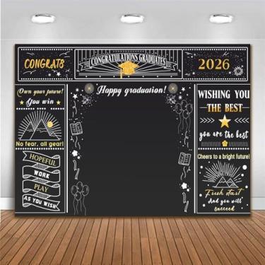 Imagem de Pano de fundo para fotografia de formatura 2026, 25 x 20 m, faixa de parabéns, classe de 2026, decoração de cabine de fotos em tecido de poliéster