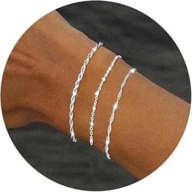 Imagem de Pulseiras de corrente de liga de 19 cm estilo boêmio kit platina para homens mulheres joias minimalistas DIY, One Size, liga metálica, Sem Pedra Preciosa
