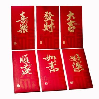 Imagem de Envelopes de dinheiro da sorte 6 peças estilo chinês bênção caligrafia padrão ano envelope vermelho boa sorte tradicional (estilo 4)