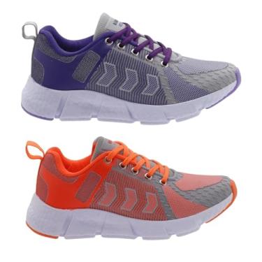 Imagem de Kit 2 Tênis Feminino Esportivo Max Leve e Confortável para Caminhada e Academia (Cinza e Roxo + Laranja, BR, Adulto, Numérico, 38)