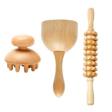 Imagem de Ferramentas de massagem para terapia de madeira anticelulite, rolo massageador de madeira, copo Gua Sha, kit de drenagem linfática (estilo f)