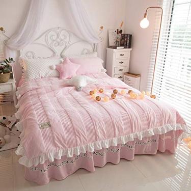Imagem de Capa de edredom de tecido super macio, saia de cama, edredom e fronha, conjunto de cama solteiro casal 3 Queen Size B 4 peças (4 Queen Size B 4 peças)
