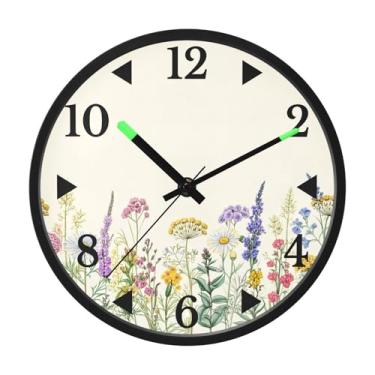 Imagem de STAYTOP Relógio de parede vintage de LED de flores e ervas daninhas para quarto com brilho noturno, relógios de parede silenciosos de 30,5 cm para decoração de sala de estar, controle de som, relógio