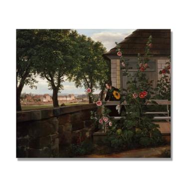 Imagem de NHLDZYH Pintura famosa de J.C. Dahl, impressão artística de romantismo norueguês, decoração de parede com tema de natureza para quarto ou escritório (no jardim dela). 30 x 36 cm. Somente tela