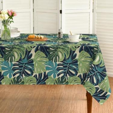 Imagem de Horaldaily Toalha de mesa retangular de verão 152 × 213 cm, Monstera Deliciosa, verde, lavável, para decoração de festa, piquenique, jantar