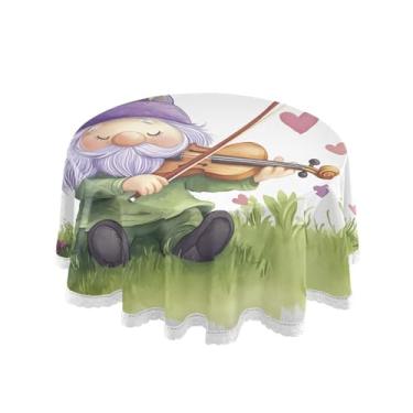 Imagem de Qilmy Toalha de mesa redonda de palmeira de treliça verde, 152 cm, resistente à água, à prova de derramamento, capa de mesa grande para jantar de reunião de família em ambientes internos e externos