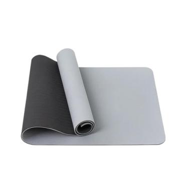 Imagem de Tapete de ioga 1/3 polegada super grosso dupla face antiderrapante profissional TPE tapete de ioga adequado para piso de Pilates (cinza preto)
