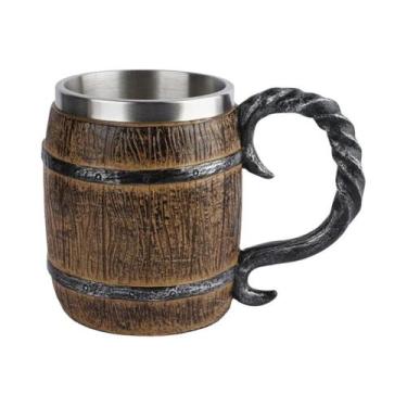 Imagem de Caneca De Barril De Madeira Estilo Viking Em Resina Com Parede Dupla D