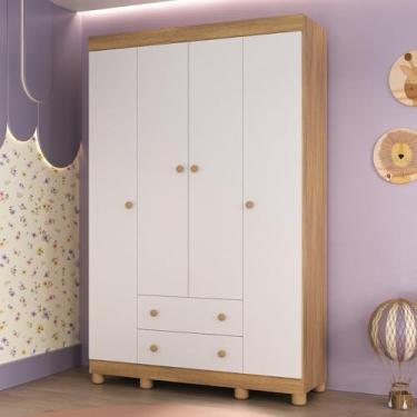 Imagem de Guarda-roupa Infantil 122cm 4 Portas e 2 Gavetas Allegra Multimóveis Mp4443 Madeirado/branco