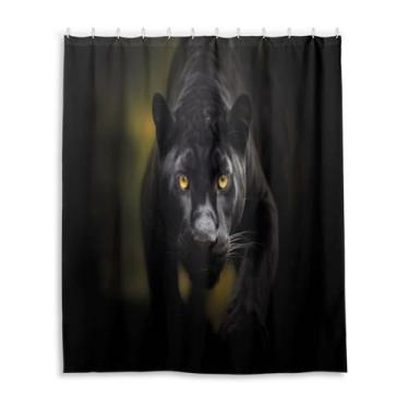 Imagem de Wassud Cortinas de chuveiro Pantera para banheiro à prova d'água conjunto de cortina de chuveiro com 12 ganchos 152 x 182 cm
