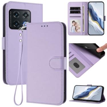 Imagem de Capa carteira para OnePlus 10 Pro 5G, capa fina de couro com compartimentos para cartões, alça de pulso e suporte, capa protetora à prova de choque para homens e mulheres (roxo claro)