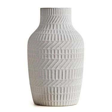 Imagem de Vaso de cerâmica branco Boho, vaso de flores texturizado fosco de 22 cm para decoração de casa, mesa minimalista para sala de estar, escritório, quarto (vaso branco fosco)