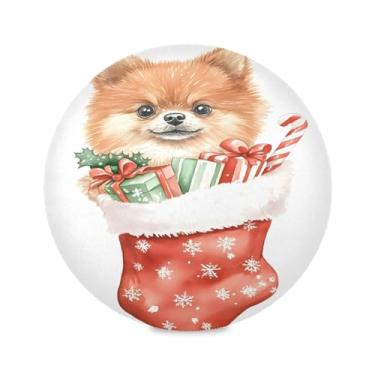 Imagem de STAYTOP Lindo cachorrinho em meias de Natal jogo americano redondo 6 peças, tapetes de mesa antiderrapantes fáceis de limpar para casa, cozinha, churrasco, festa, decoração de mesa