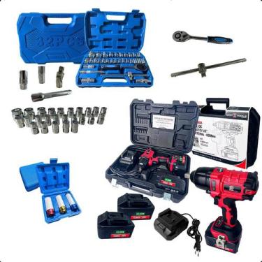 Imagem de Chave Impacto 1/2 A Bateria 620nm Com Jogo De Soquete Impacto Roda Lig