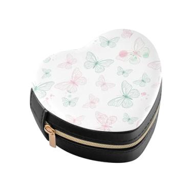 Imagem de Burbuja Mini caixa de joias em forma de coração de borboletas para mulheres e meninas, estojo portátil organizador de armazenamento para brincos, anéis, colares e pulseiras