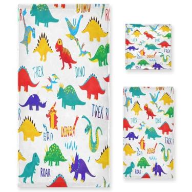 Imagem de xigua Conjunto de toalhas de banheiro coloridas dinossauros absorventes macios 3 peças toalha de banho toalha de mão toalhas decorativas para banheiro, academia, hotel, praia, piscina