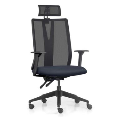 Imagem de Cadeira Escritório Giratória Presidente Flow F02 Base Preta Sintético Azul - Lyam Decor