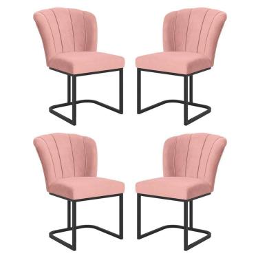 Imagem de Kit 4 Cadeiras Jantar Flor Mesa Cozinha Reforçada Base Metal Preta Rosa