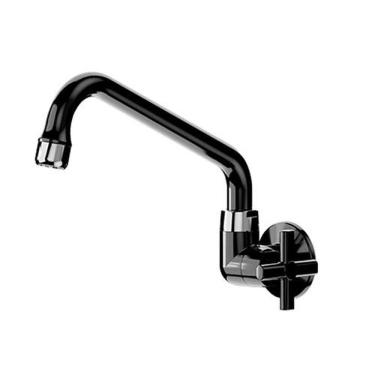 Imagem de Torneira Cozinha Parede Bica Baixa Preta - Blukit 1/2 Com Redutor E Bucha 1/2 X 3/4