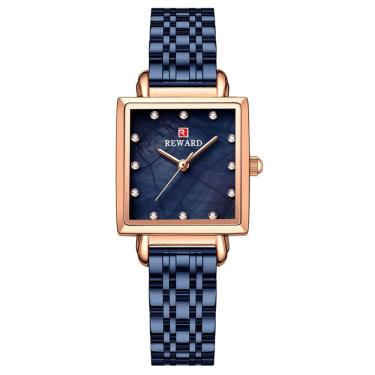 Imagem de Relógio De Pulso De Quartzo Quadrado Feminino Impermeável Com Strass Elegante Azul