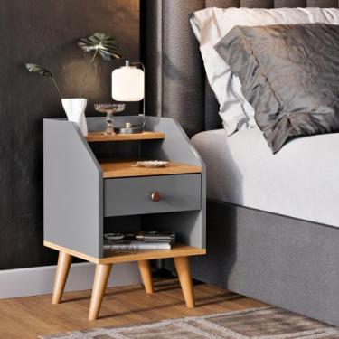Imagem de Mesa De Cabeceira 1 Gaveta Nicho Prateleiras Mini Cômoda Criado Dakota
