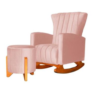 Imagem de Poltrona Com Balanço E Puff Melinda Veludo Rosa Ms Decor - Não Informa