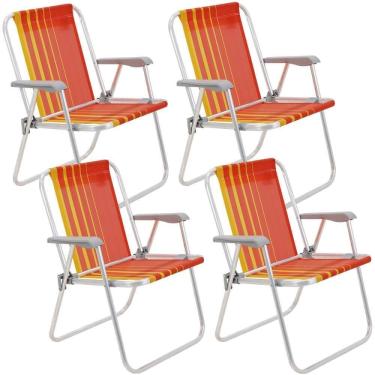 Imagem de Kit 04 Cadeiras De Praia Tramontina Samoa Alta Em Alumínio Com Assento Laranja E Amarelo 92900001
