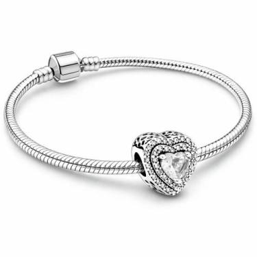 Imagem de Pulseira Banhada a Prata com Berloques Coração de Pedra Branca - JMH S