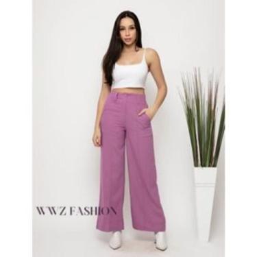 Imagem de Calça Pantalona de Linho L8406 - Domi Modas, Rosa, G
