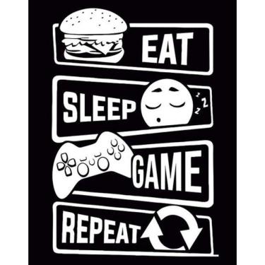 Imagem de Kit 3 Placas Eat Sleep Game Repeat Preta 36X46