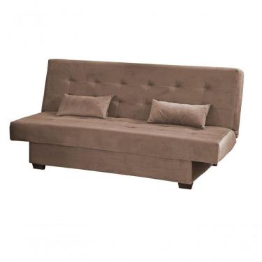 Imagem de Sofá Cama Casal 3 Lugares Laila - Veludo Marrom Claro
