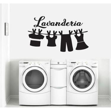 Imagem de Adesivo De Decoração Parede Lavanderia com Roupas No Varal