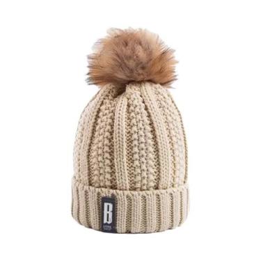 Imagem de Gorro De Lã Feminino Para Inverno Com Forro De Pele E Pompom, Quente E