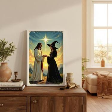 Imagem de Quadro Decorativo Jesus Com Bruxa 33X24Cm Mold Preta Vidro - Quadros O